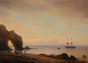 Etretat; la porte d'Aval by Antoine Morel-Fatio Oil Painting