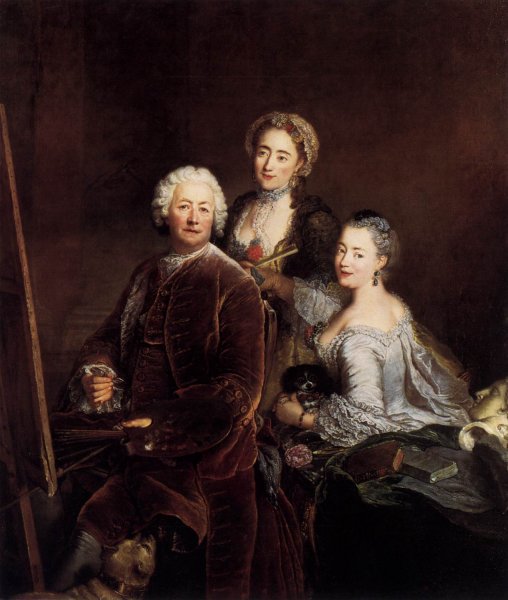 Main Product Photo of Self-Portrait with Daughters Painting by Antoine Pesne