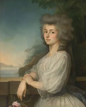 Portrait Of A Woman On A Terrace, A Landscape Beyond by Antoine Vestier Oil Painting