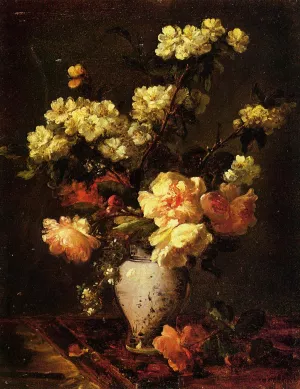 Peonies and Apple Blossoms in a Chinese Vase painting by Antoine Vollon