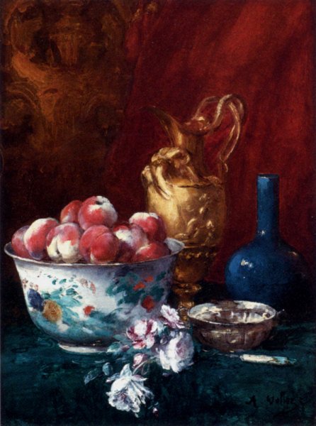 Main Product Photo of Still Life with Peaches Painting by Antoine Vollon
