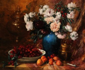 Vase, fleurs et fruits by Antoine Vollon Oil Painting