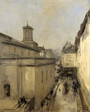 View of the Church of Notre Dame de Lorette and the Rue Flechier, Paris by Antoine Vollon Oil Painting