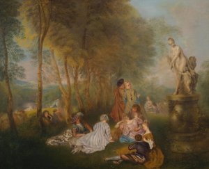 Fete Galante With a Statue of Venus by Antoine Watteau (Follower) Oil Painting