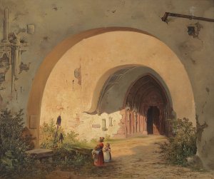 Andacht Vor Dem Portal Des Stiftes Nonnberg In Salzburg by Anton Altmann Oil Painting