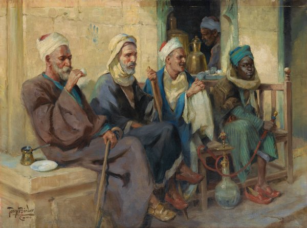 Tea Time by Anton Binder - Hand-Painted Oil Painting Reproduction