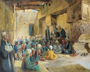 The Coranic School by Anton Binder Oil Painting