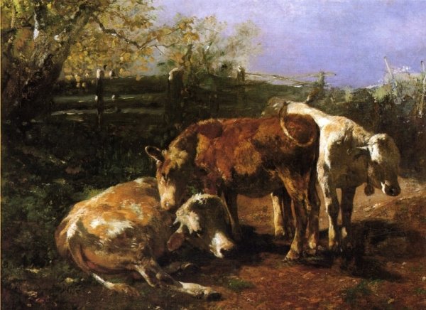 Group of Three Cows by Anton Braith - Hand-Painted Oil Painting Reproduction