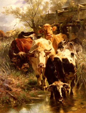 Heading For Water by Anton Braith - Oil Painting Reproduction