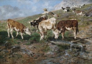Jungvieh am Klausenpas by Anton Braith Oil Painting