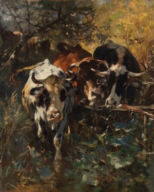 Kuhe in der Waldweide by Anton Braith Oil Painting