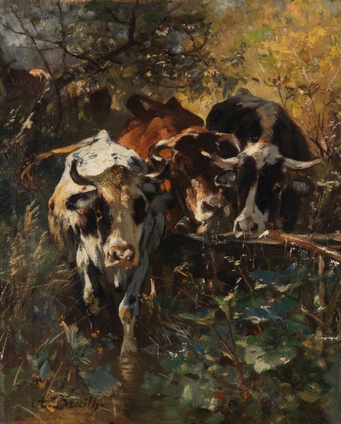 Kuhe in der Waldweide  by Anton Braith - Hand-Painted Oil Painting Reproduction