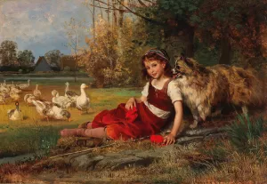 Gansemagd bei der Rast by Anton Dieffenbach Oil Painting