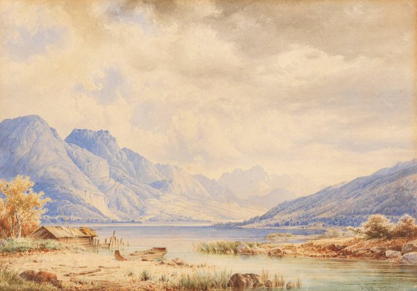 Bergsee mit Bootshaus by Anton Doll - Hand-Painted Oil Painting Reproduction