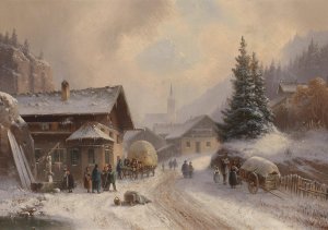 Dorfstrase im Winter by Anton Doll Oil Painting