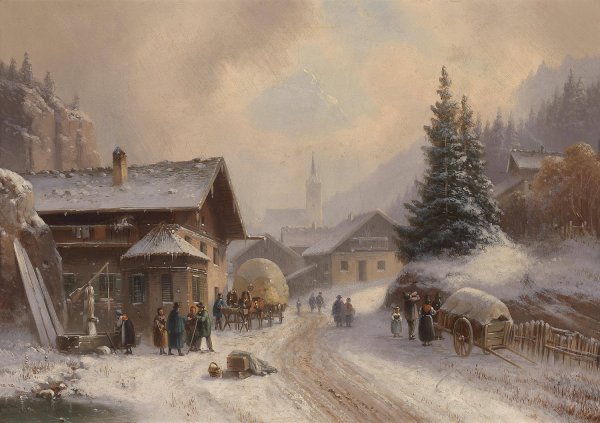 Dorfstrase im Winter by Anton Doll - Hand-Painted Oil Painting Reproduction