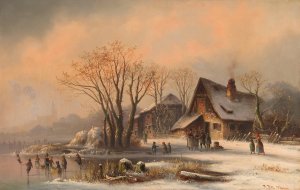 Schlittschuhlaufer im winterlichen Moorenweis by Anton Doll Oil Painting