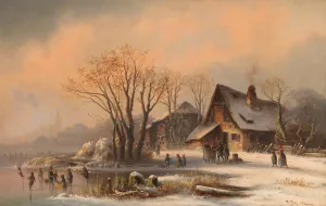 Schlittschuhlaufer im winterlichen Moorenweis by Anton Doll Oil Painting