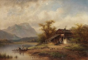 Waschtag am Oberbayrischen See by Anton Doll Oil Painting