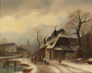 Winterliche Dorfansicht by Anton Doll Oil Painting