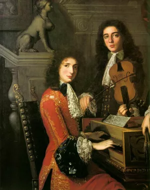 Portrait of Three Musicians of the Medici Court Detail painting by Anton Domenico Gabbiani