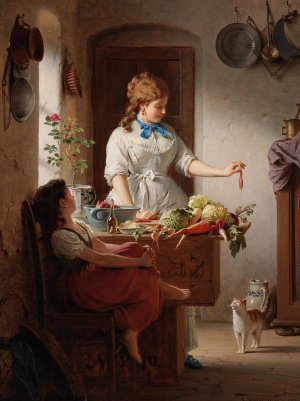 A Kitchen Idyll by Anton Ebert Oil Painting