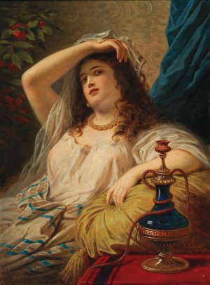 An Odalisque With A Water Pipe by Anton Ebert Oil Painting