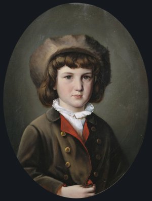 Bildnis eines Jungen in gruner Jacke mit Pelzmutze by Anton Ebert Oil Painting