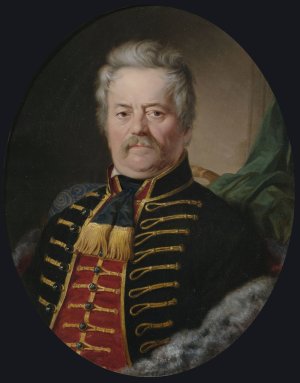 Bildnis eines vornehmen Herrn in Husarenuniform by Anton Ebert Oil Painting