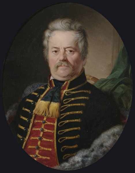 Bildnis eines vornehmen Herrn in Husarenuniform  by Anton Ebert - Hand-Painted Oil Painting Reproduction