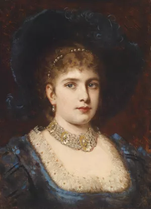 Dame in blauem Kleid mit Hut by Anton Ebert Dame in blauem Kleid mit Hut by Anton Ebert Oil Painting