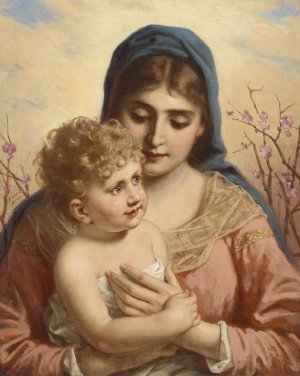 Madonna And Child by Anton Ebert Oil Painting