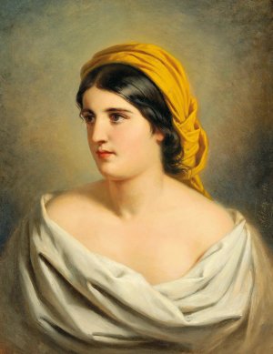 Portrait of a Woman with Yellow Headscarf by Anton Ebert Oil Painting