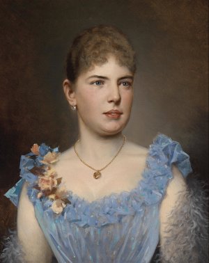 Portrat einer Dame in blauem Kleid by Anton Ebert Oil Painting