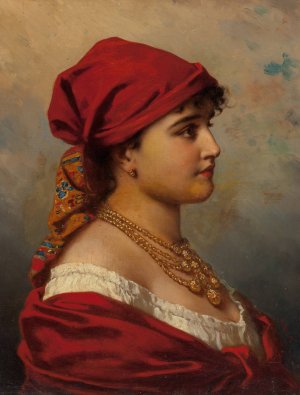 Woman in Red by Anton Ebert Oil Painting