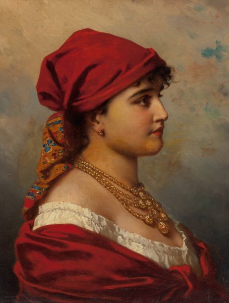 Woman in Red by Anton Ebert - Hand-Painted Oil Painting Reproduction