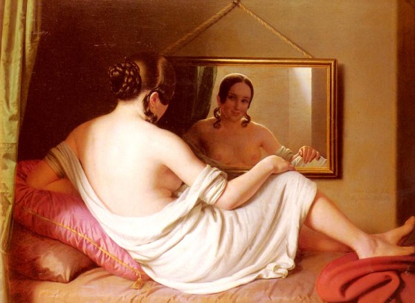 A Woman Before A Mirror by Anton Einsle - Hand-Painted Oil Painting Reproduction