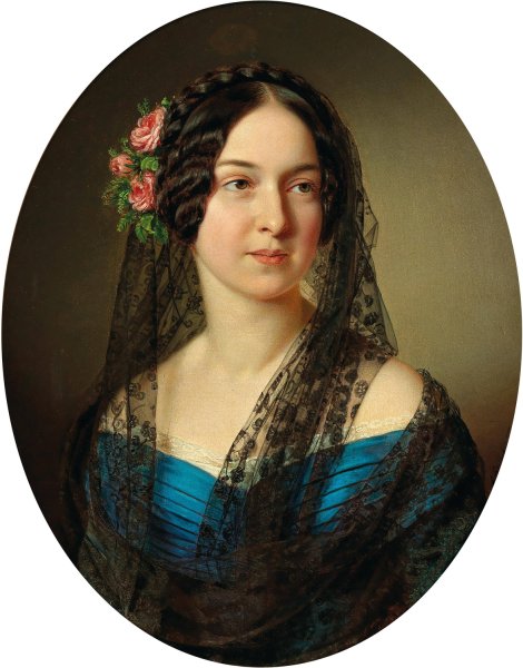 Portrait Of A Lady With Roses In Her Hair by Anton Einsle - Hand-Painted Oil Painting Reproduction