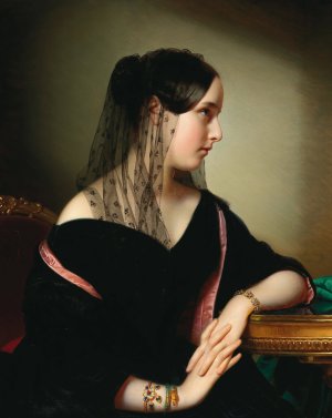 Portrait Of A Young Lady In Profile With An Enamelled Bangle, A Snake Bracelet And A Bracelet With Turquoises by Anton Einsle Oil Painting