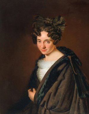 Portrait of a Young Lady with a Black Bow in her Hair by Anton Einsle Oil Painting
