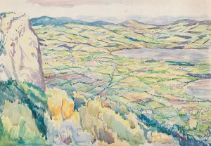 A view of Lake Mondsee from HOllkar by Anton Emanuel Peschka Oil Painting