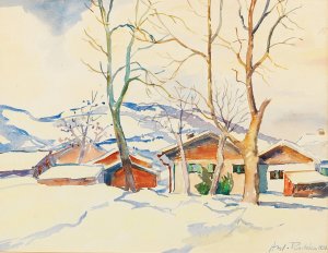 A Winter Landscape by Anton Emanuel Peschka Oil Painting