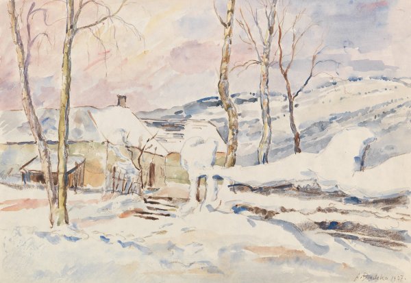 Winterplastiken am Weidezaun  by Anton Emanuel Peschka - Hand-Painted Oil Painting Reproduction