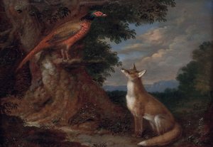 Fuchs Und Fasan In Landschaft by Anton Enzinger Oil Painting