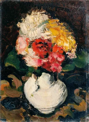 Blumenbouquet In Weiser Vase by Anton Faistauer Oil Painting