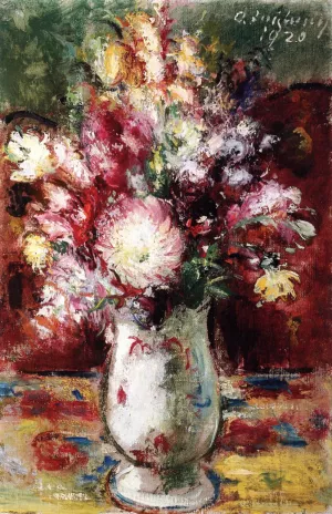 Bouquet in a Bright Porcelain Vase by Anton Faistauer Oil Painting