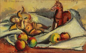 Stillleben mit apfeln, Putto und Pferdchen by Anton Faistauer Oil Painting