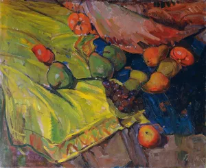 Stillleben Mit Fruchten Auf Grunem Tuch by Anton Faistauer Oil Painting