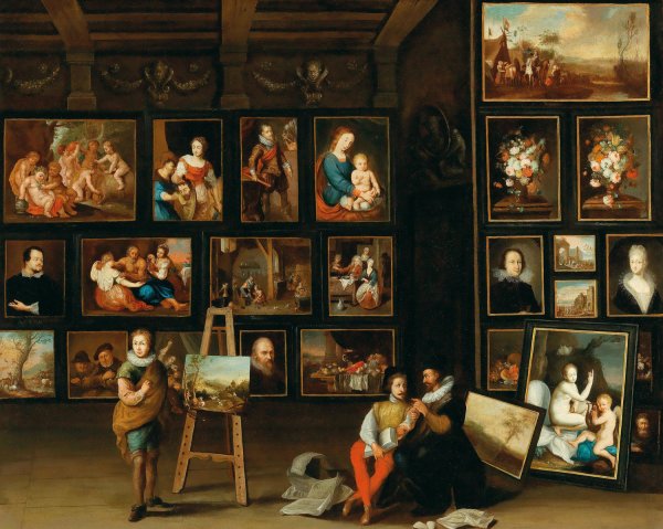 Main Product Photo of A Picture Gallery With Two Collectors And A Painter At His Easel Painting by Anton Franz Hampisch