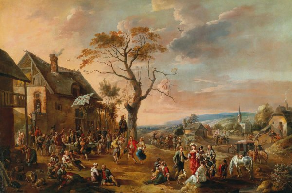 A village scene  by Anton Goubau - Hand-Painted Oil Painting Reproduction